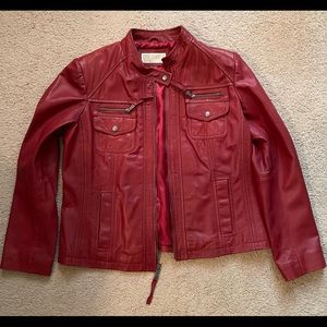 MICHAEL KORS Red Leather Moto Jacket - XL